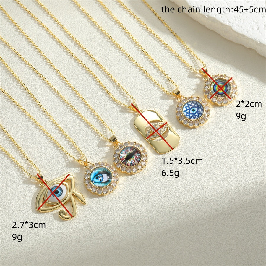 Vintage Style Simple Style Devil's Eye Copper Plating Inlay Zircon 14k Gold Plated Pendant Necklace