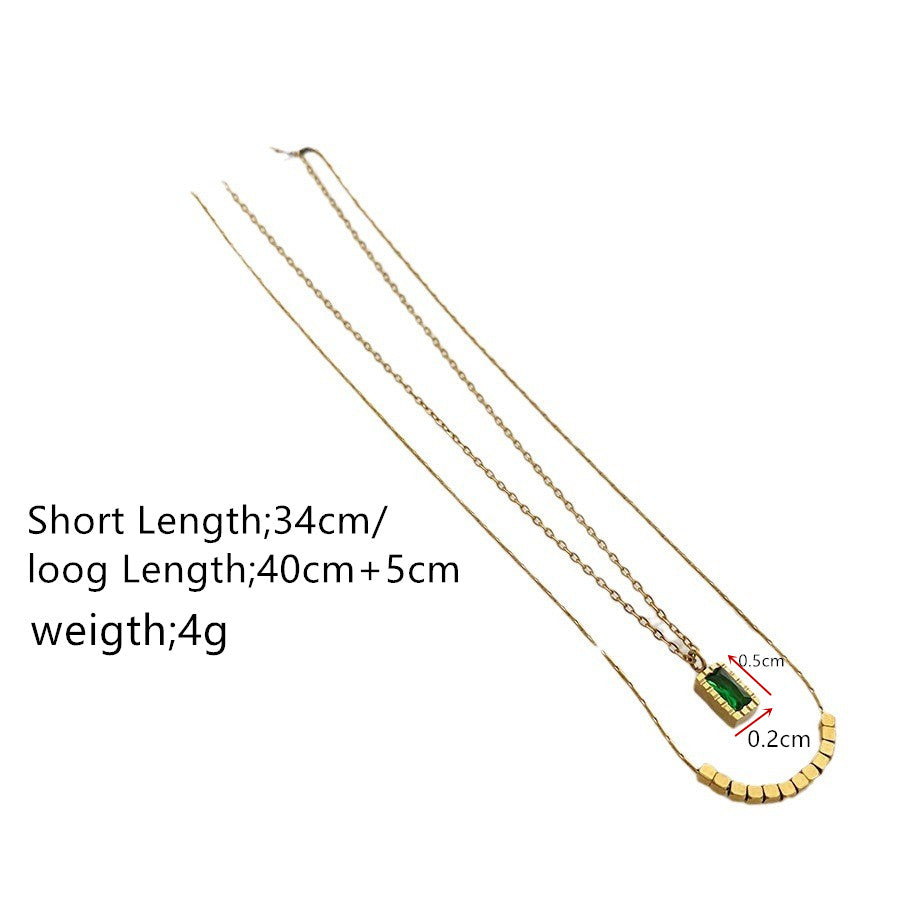 Luxurious Solid Color Stainless Steel Titanium Steel Steel Plating Inlay Zircon 18k Gold Plated Pendant Necklace