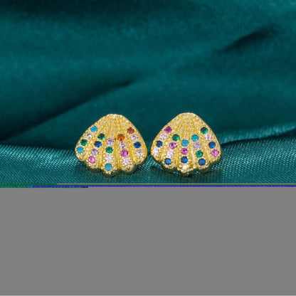 1 Pair Simple Style Shell Inlay Copper Zircon Ear Studs