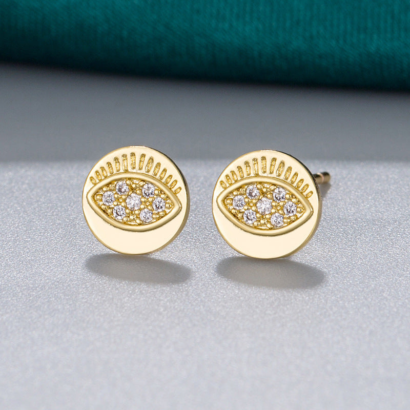 1 Pair Simple Style Round Eye Plating Inlay Copper Zircon Ear Studs