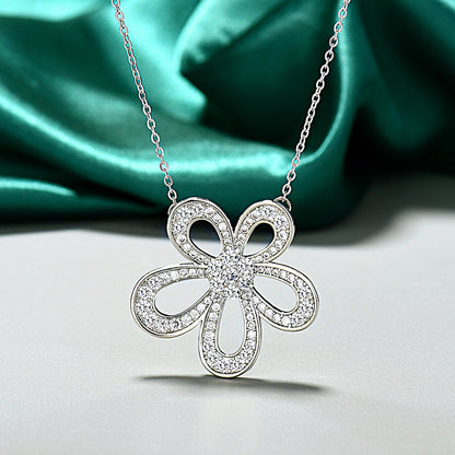 Sweet Flower Titanium Steel Plating Hollow Out Inlay Zircon Necklace