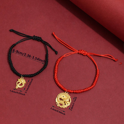 Chinoiserie Casual Dragon Alloy Polyester Copper Plating 14k Gold Plated Gold Plated Unisex Drawstring Bracelets