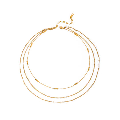 Simple Style Solid Color Stainless Steel Plating 18k Gold Plated Three Layer Necklace