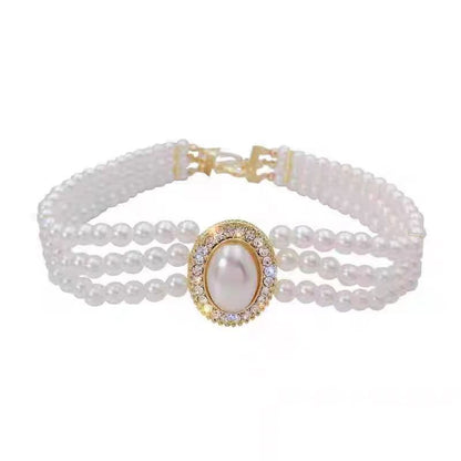 Simple Style Commute Heart Shape Artificial Pearl Alloy Beaded Inlay Zircon Women's Bracelets