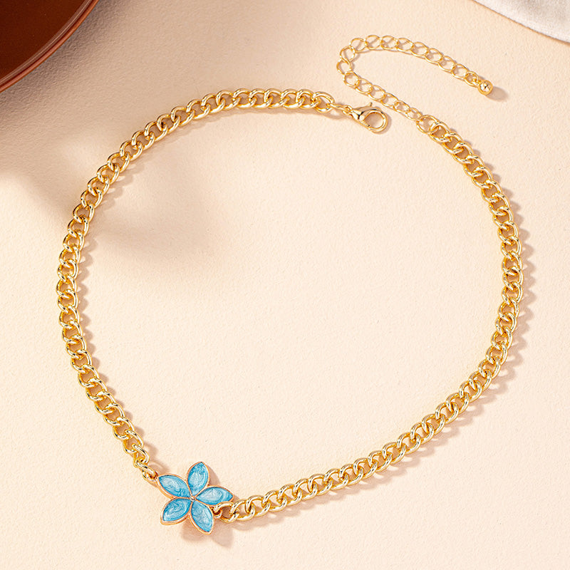 Simple Style Flower Alloy Enamel Plating Gold Plated Women's Pendant Necklace