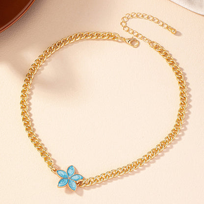 Simple Style Flower Alloy Enamel Plating Gold Plated Women's Pendant Necklace