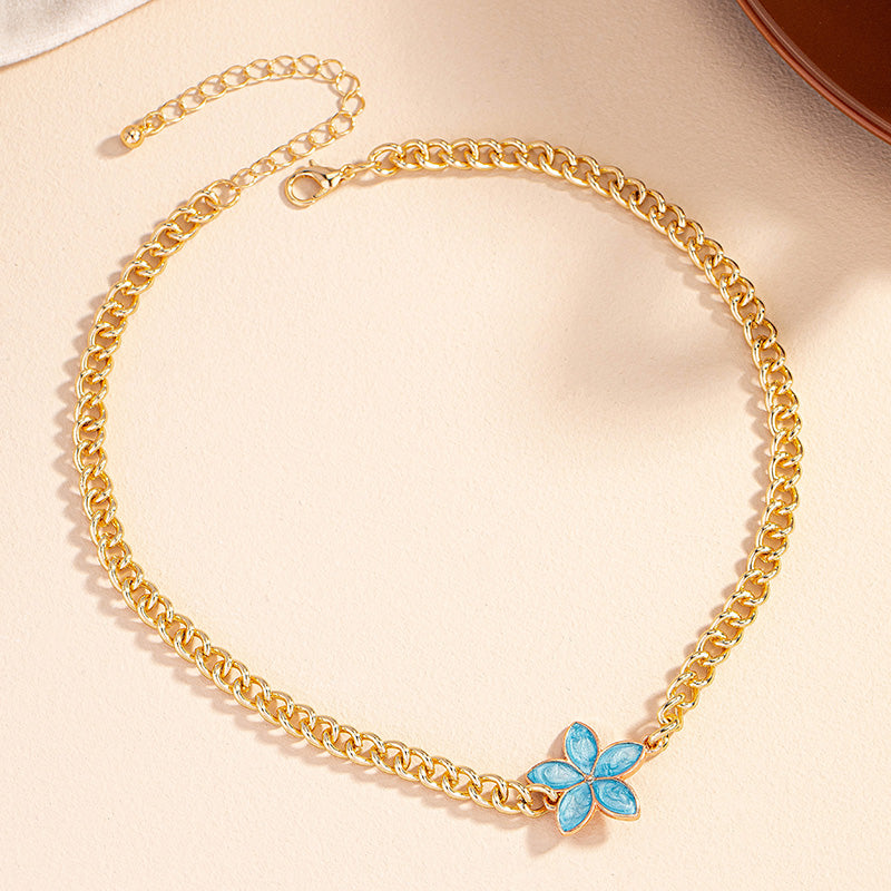 Simple Style Flower Alloy Enamel Plating Gold Plated Women's Pendant Necklace