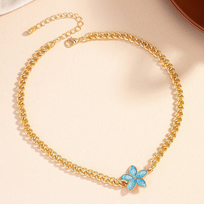 Simple Style Flower Alloy Enamel Plating Gold Plated Women's Pendant Necklace