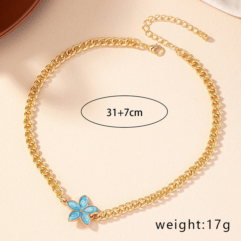 Simple Style Flower Alloy Enamel Plating Gold Plated Women's Pendant Necklace