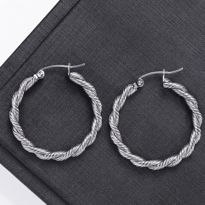 1 Pair Simple Style Classic Style Solid Color Braid Stainless Steel Earrings