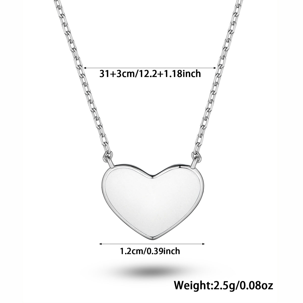 Solid Color Heart Shape Sterling Silver White Gold Plated Women's Bracelets Necklace Jewelry Set