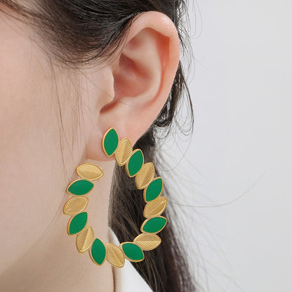 Elegant Simple Style Leaves Stainless Steel Titanium Steel Enamel Plating Earrings Necklace