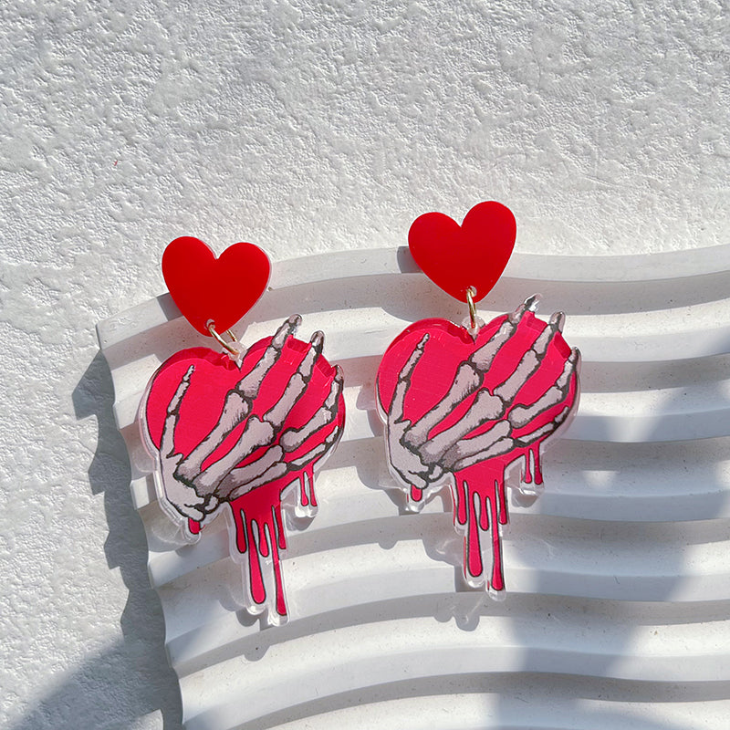 1 Pair Romantic Sweet Heart Shape Arylic Drop Earrings