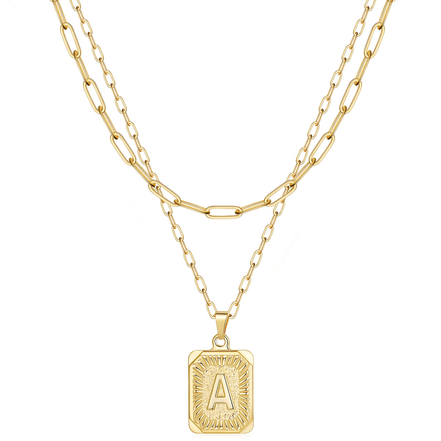 Modern Style Classic Style Letter Rectangle Copper Plating 14k Gold Plated Double Layer Necklaces