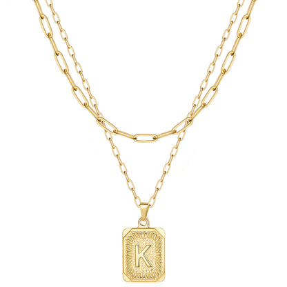 Modern Style Classic Style Letter Rectangle Copper Plating 14k Gold Plated Double Layer Necklaces