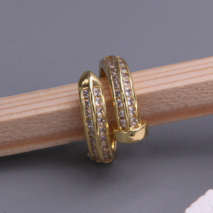 Glam Shiny Geometric Copper Plating Inlay Zircon 18k Gold Plated Open Rings