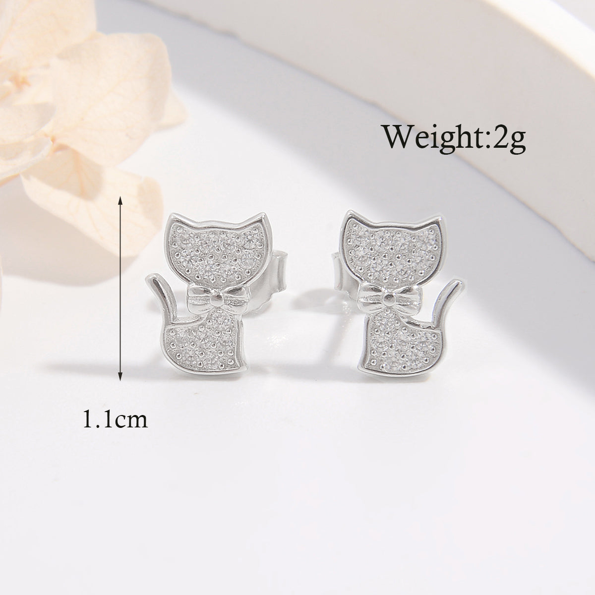 1 Pair Ig Style Elegant Cute Cat Plating Inlay Sterling Silver Zircon White Gold Plated Rhodium Plated Ear Studs