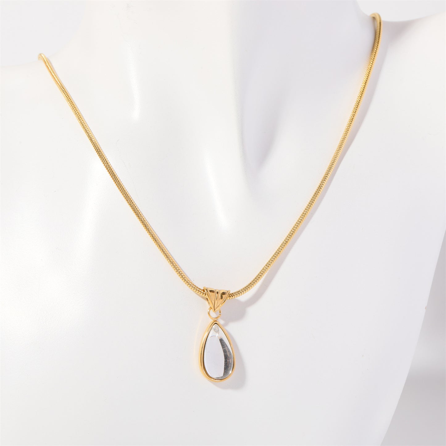 Elegant Simple Style Water Droplets Stainless Steel Plating Inlay Zircon 18k Gold Plated Pendant Necklace