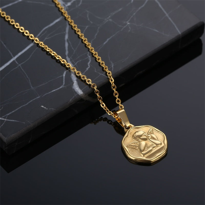 Hip-hop Retro Angel Stainless Steel Plating 18k Gold Plated Pendant Necklace