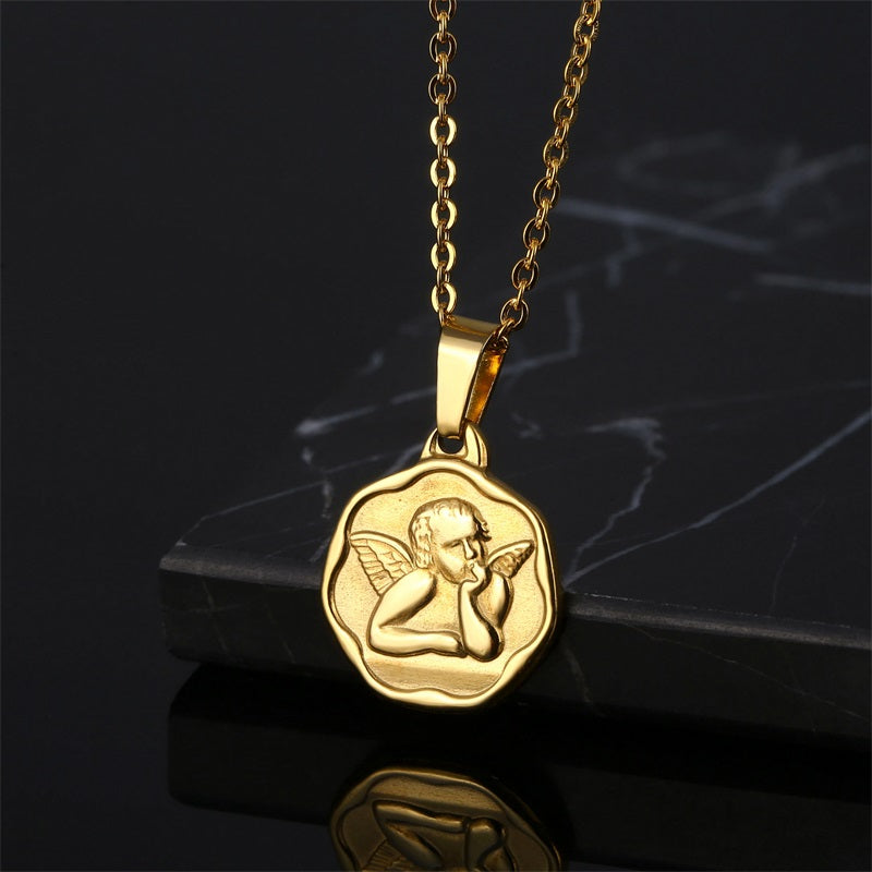 Hip-hop Retro Angel Stainless Steel Plating 18k Gold Plated Pendant Necklace