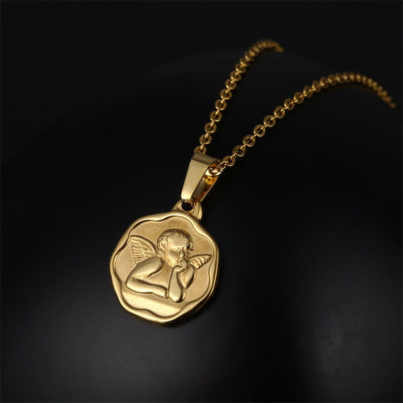 Hip-hop Retro Angel Stainless Steel Plating 18k Gold Plated Pendant Necklace