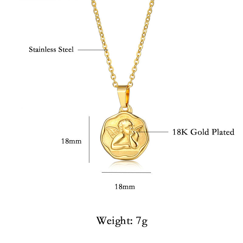 Hip-hop Retro Angel Stainless Steel Plating 18k Gold Plated Pendant Necklace