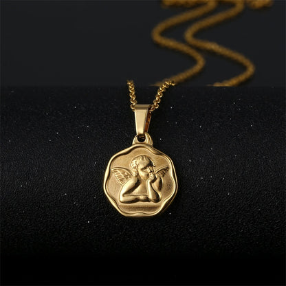 Hip-hop Retro Angel Stainless Steel Plating 18k Gold Plated Pendant Necklace