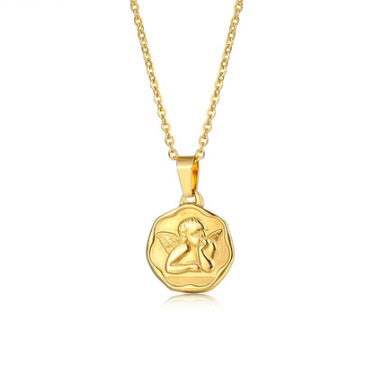 Hip-hop Retro Angel Stainless Steel Plating 18k Gold Plated Pendant Necklace