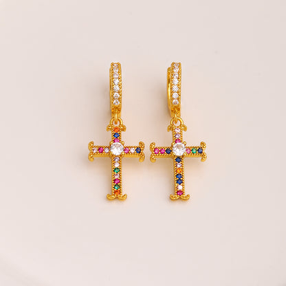 1 Pair Simple Style Cross Plating Inlay Copper Zircon 18k Gold Plated Drop Earrings