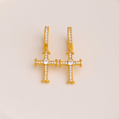 1 Pair Simple Style Cross Plating Inlay Copper Zircon 18k Gold Plated Drop Earrings