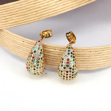 1 Pair Elegant Luxurious Simple Style Water Droplets Plating Inlay Copper Artificial Rhinestones 18k Gold Plated Ear Studs