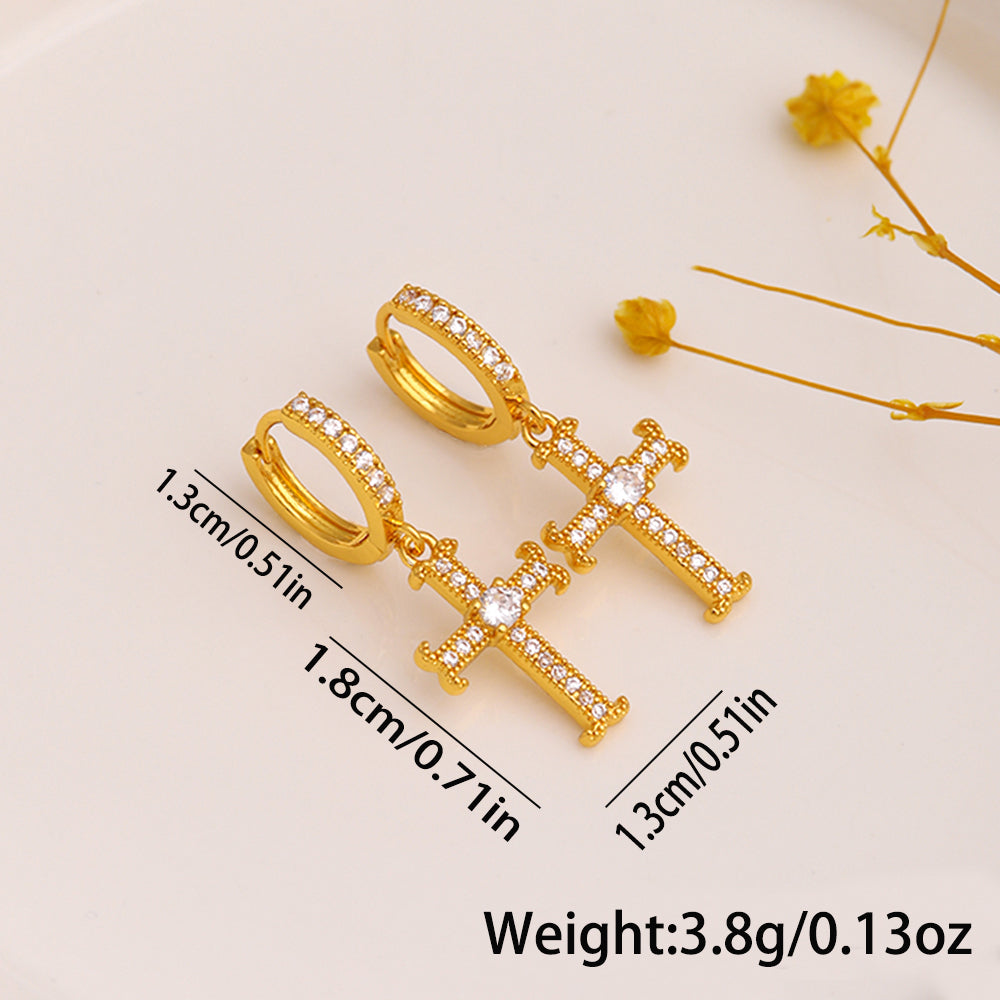 1 Pair Simple Style Cross Plating Inlay Copper Zircon 18k Gold Plated Drop Earrings