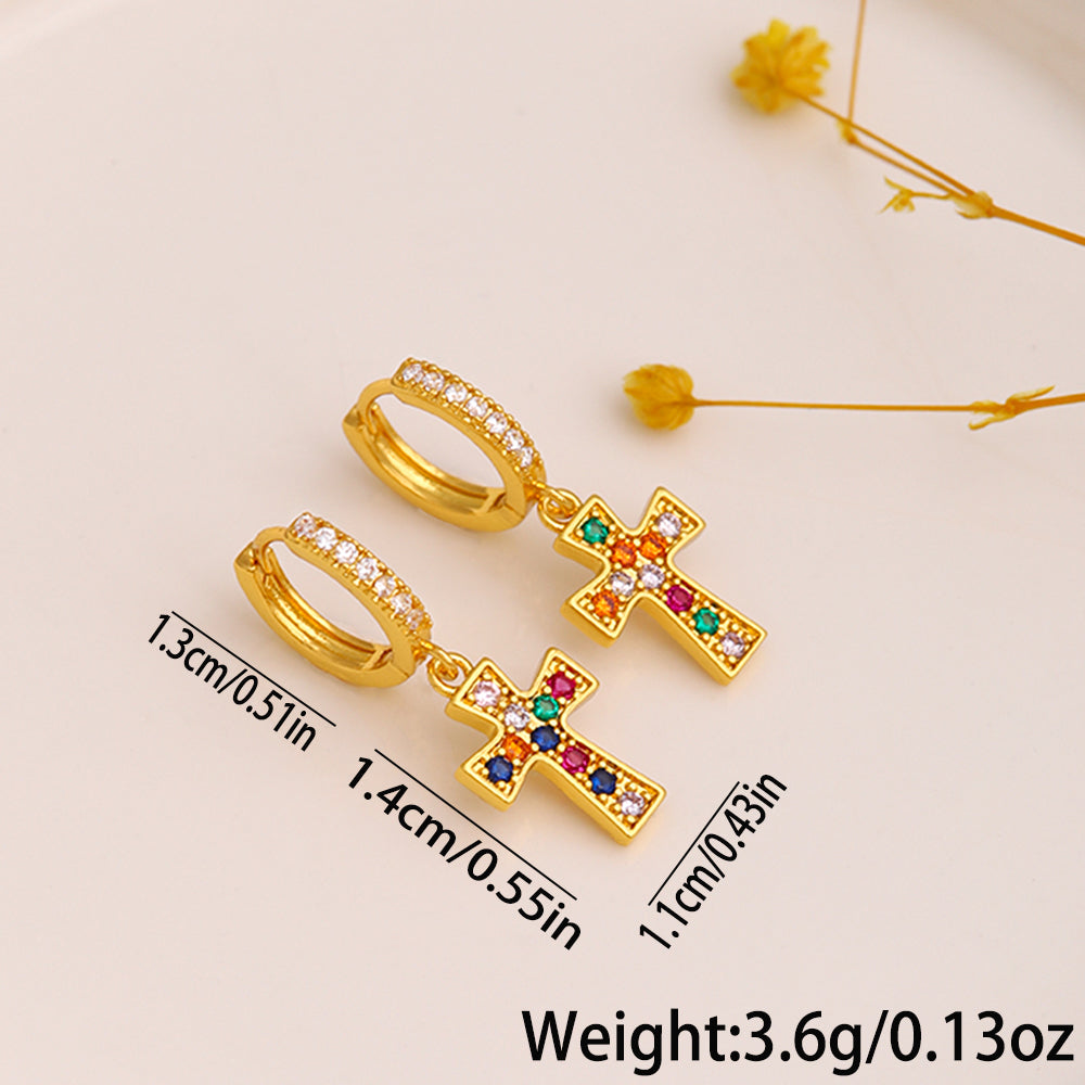 1 Pair Simple Style Cross Plating Inlay Copper Zircon 18k Gold Plated Drop Earrings