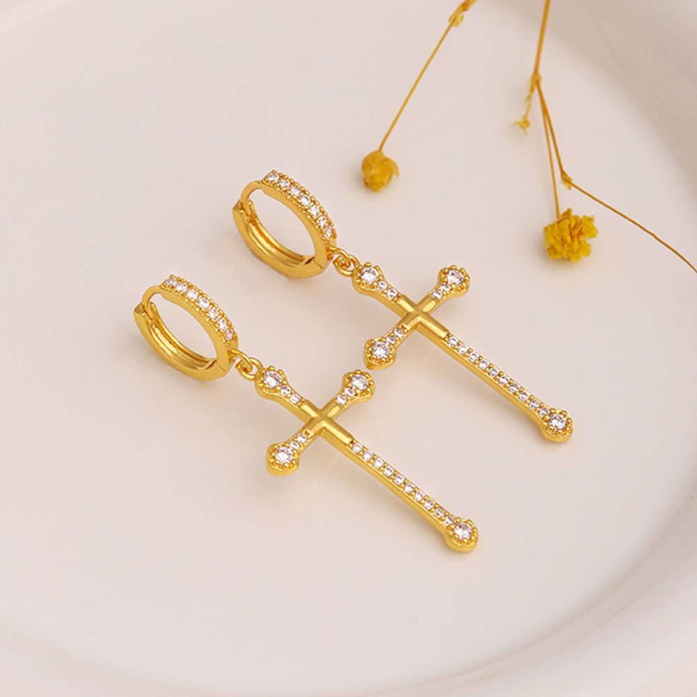 1 Pair Simple Style Cross Plating Inlay Copper Zircon 18k Gold Plated Drop Earrings