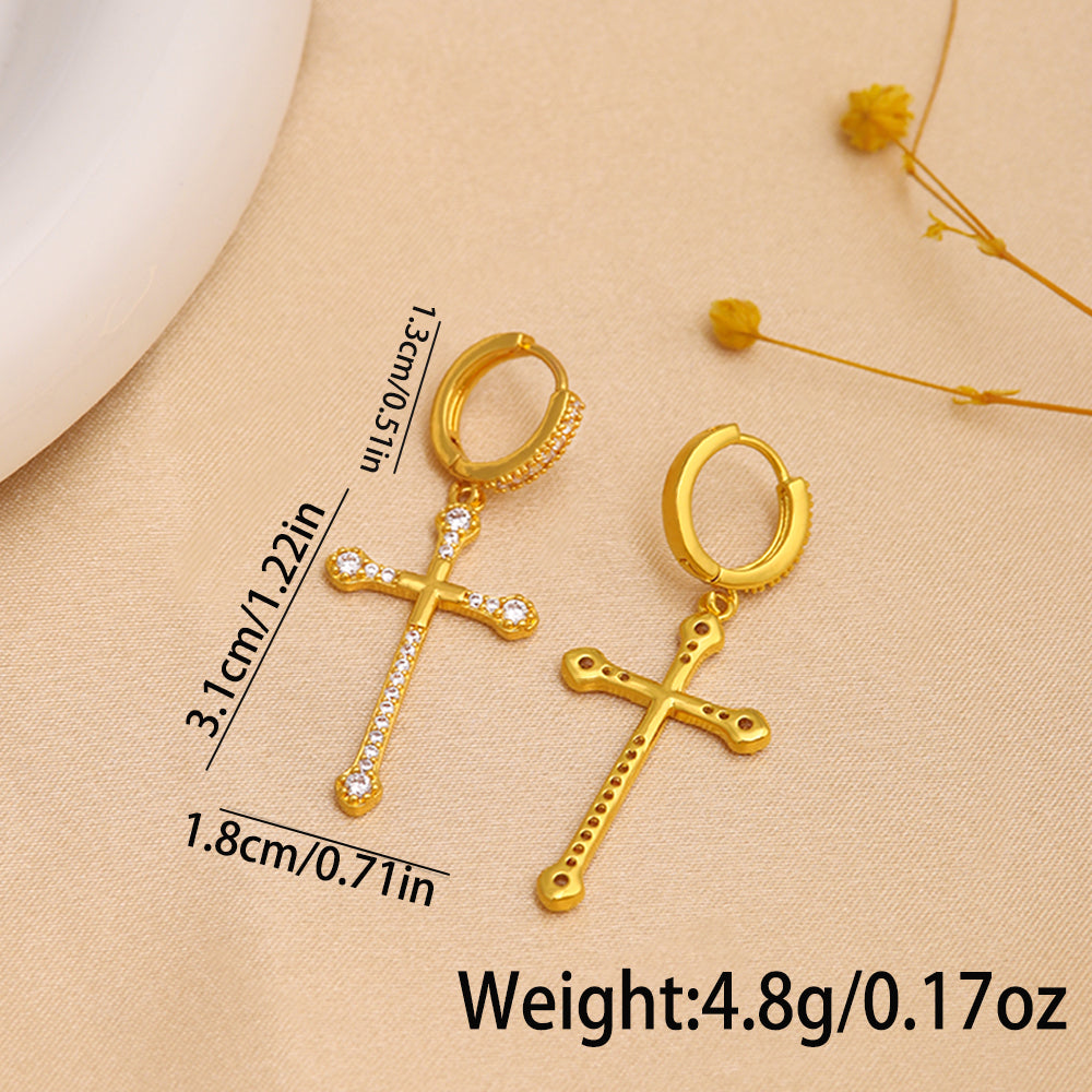 1 Pair Simple Style Cross Plating Inlay Copper Zircon 18k Gold Plated Drop Earrings