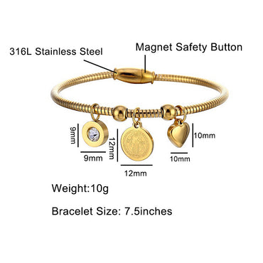 Elegant Glam Round Heart Shape Stainless Steel Plating Inlay Zircon 18k Gold Plated Bangle