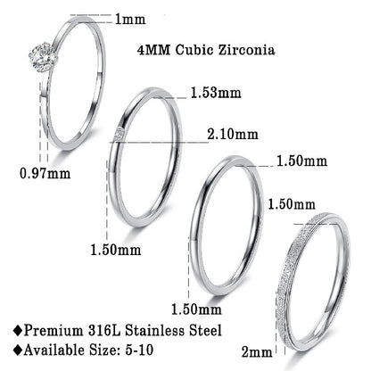 Simple Style Round Stainless Steel Plating Inlay Zircon White Gold Plated Rings