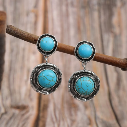 1 Pair Retro Solid Color Inlay Alloy Turquoise Drop Earrings