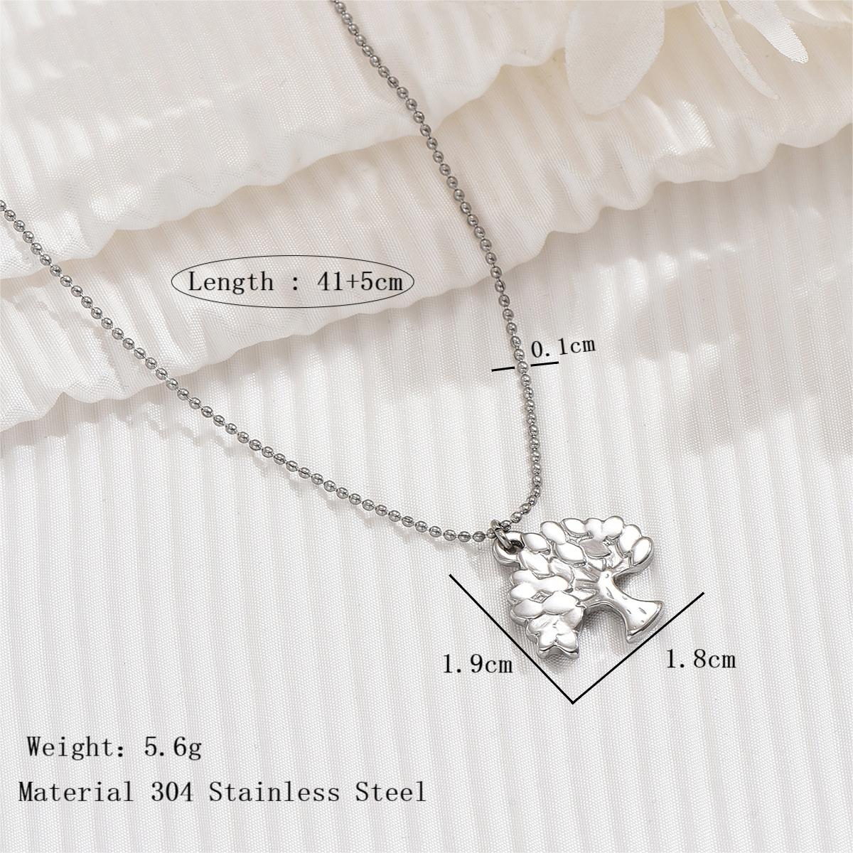 Vintage Style Artistic Square Life Tree Stainless Steel Plating Three-dimensional Silver Plated Pendant Necklace Necklace