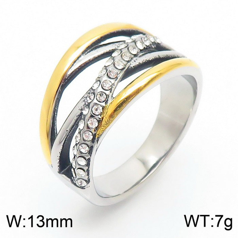 Wholesale Jewelry IG Style Retro Geometric Titanium Steel Rhinestones 18K Gold Plated Plating Inlay Rings