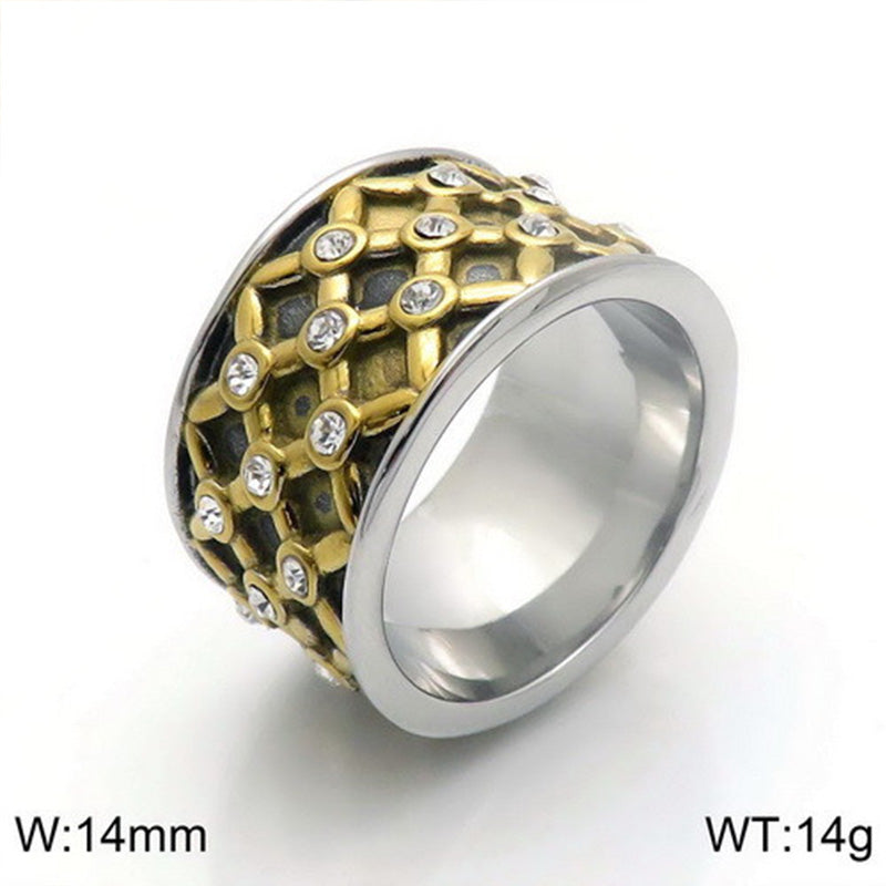 Wholesale Jewelry IG Style Retro Geometric Titanium Steel Rhinestones 18K Gold Plated Plating Inlay Rings