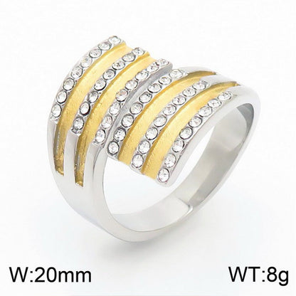 Wholesale Jewelry IG Style Retro Geometric Titanium Steel Rhinestones 18K Gold Plated Plating Inlay Rings