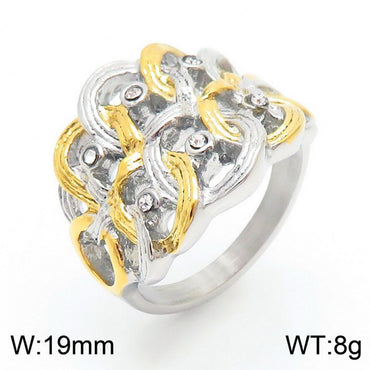 Wholesale Jewelry IG Style Retro Geometric Titanium Steel Rhinestones 18K Gold Plated Plating Inlay Rings