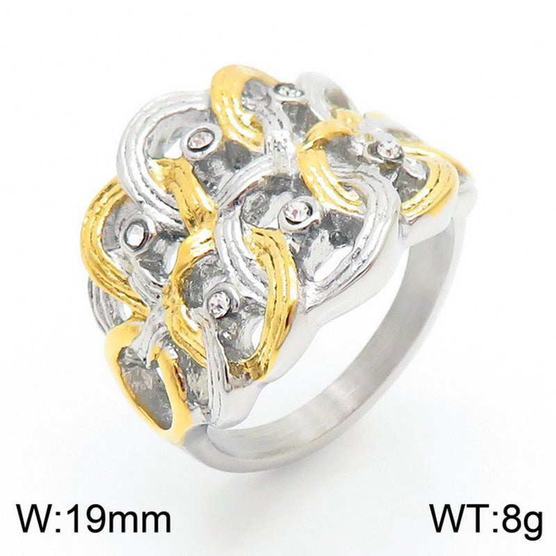 Wholesale Jewelry IG Style Retro Geometric Titanium Steel Rhinestones 18K Gold Plated Plating Inlay Rings