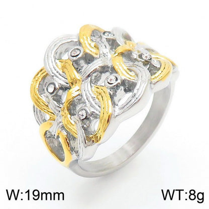 Wholesale Jewelry IG Style Retro Geometric Titanium Steel Rhinestones 18K Gold Plated Plating Inlay Rings