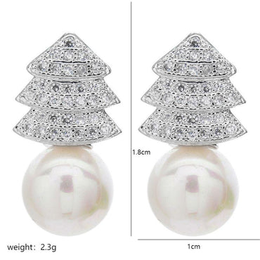 1 Pair Korean Style Tree Plating Inlay Copper Artificial Pearls Zircon White Gold Plated Ear Studs