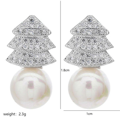 1 Pair Korean Style Tree Plating Inlay Copper Artificial Pearls Zircon White Gold Plated Ear Studs