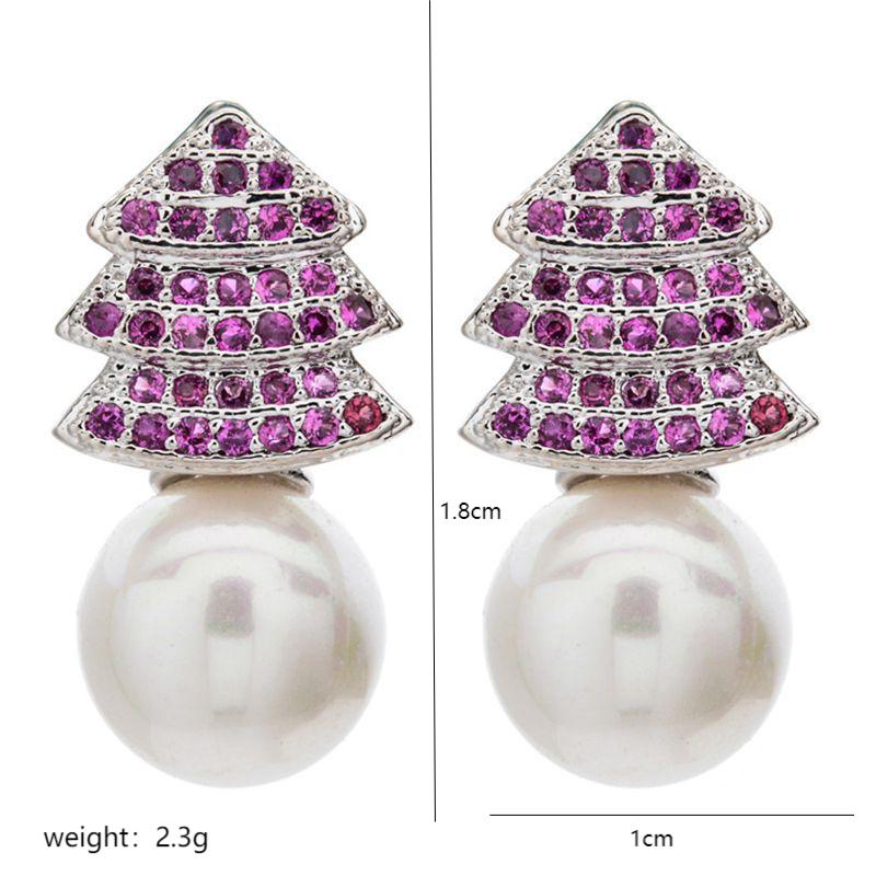 1 Pair Korean Style Tree Plating Inlay Copper Artificial Pearls Zircon White Gold Plated Ear Studs