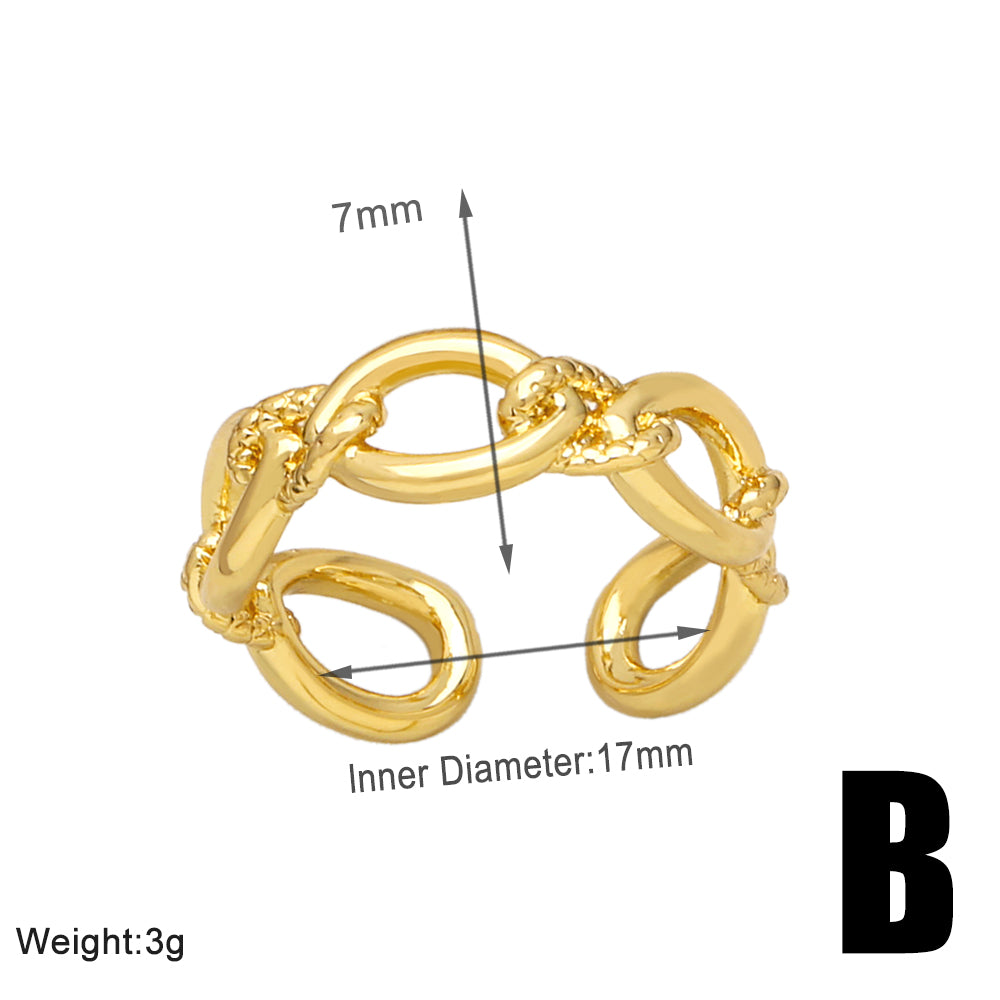 Simple Style Heart Shape Copper Plating 18k Gold Plated Open Rings