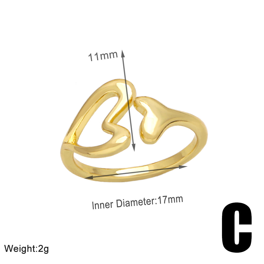 Simple Style Heart Shape Copper Plating 18k Gold Plated Open Rings